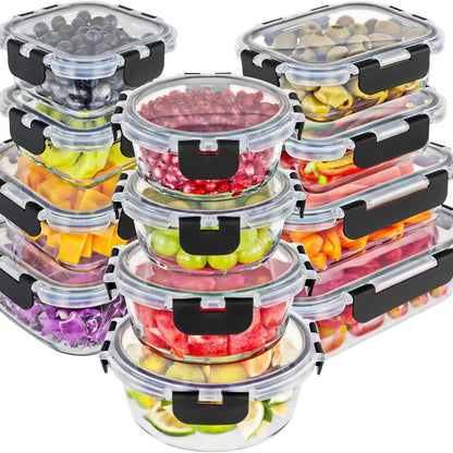 Magic Mill Premium Borosilicate Glass Storage  Containers with Lids Set Ultimate 24pc Set  with BPA-Free Airtight Locking Lids for Lunch  Food Storage Meal Prep Safe in Fridge, Freezer,  And Dishwasher Safe for Easy Clean 12  Containers, 12 Lids