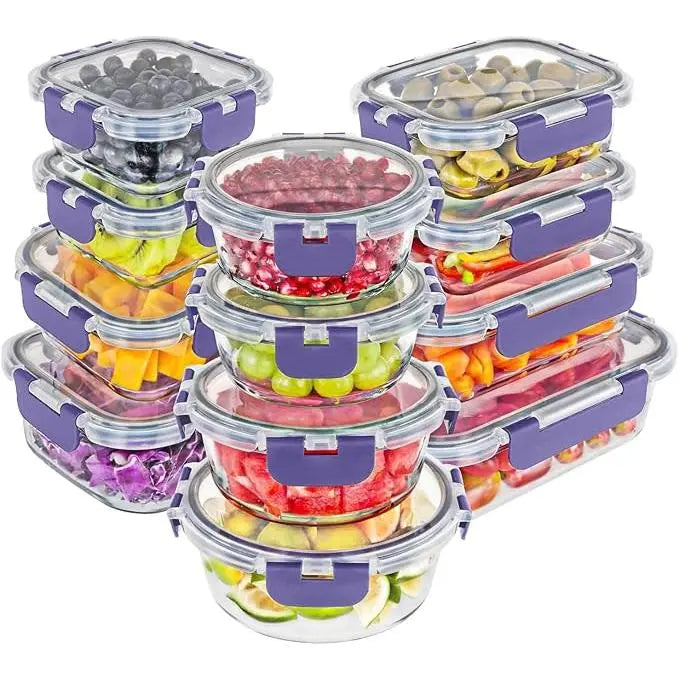 Magic Mill Premium Borosilicate Glass Storage  Containers with Lids Set Ultimate 24pc Set  with BPA-Free Airtight Locking Lids for Lunch  Food Storage Meal Prep Safe in Fridge, Freezer,  And Dishwasher Safe for Easy Clean 12  Containers, 12 Lids