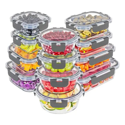 Magic Mill Premium Borosilicate Glass Storage  Containers with Lids Set Ultimate 24pc Set  with BPA-Free Airtight Locking Lids for Lunch  Food Storage Meal Prep Safe in Fridge, Freezer,  And Dishwasher Safe for Easy Clean 12  Containers, 12 Lids