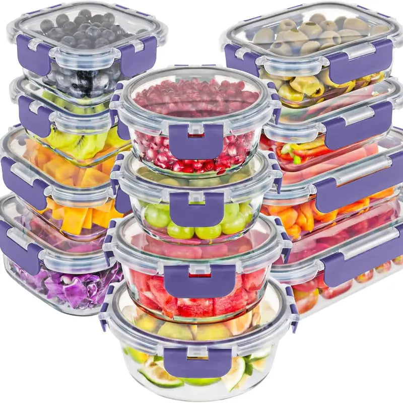 Magic Mill Premium Borosilicate Glass Storage  Containers with Lids Set Ultimate 24pc Set  with BPA-Free Airtight Locking Lids for Lunch  Food Storage Meal Prep Safe in Fridge, Freezer,  And Dishwasher Safe for Easy Clean 12  Containers, 12 Lids