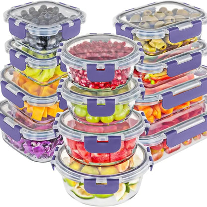 Magic Mill Premium Borosilicate Glass Storage  Containers with Lids Set Ultimate 24pc Set  with BPA-Free Airtight Locking Lids for Lunch  Food Storage Meal Prep Safe in Fridge, Freezer,  And Dishwasher Safe for Easy Clean 12  Containers, 12 Lids